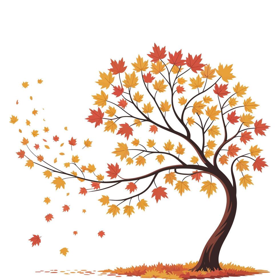 Autumn tree with leaves blowing in the wind vector
