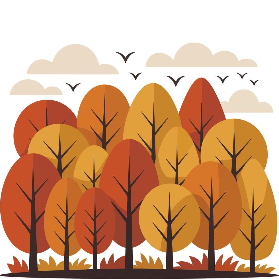 Autumn trees with birds illustration vector