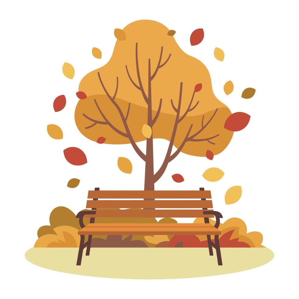 A park bench with a tree and leaves vector