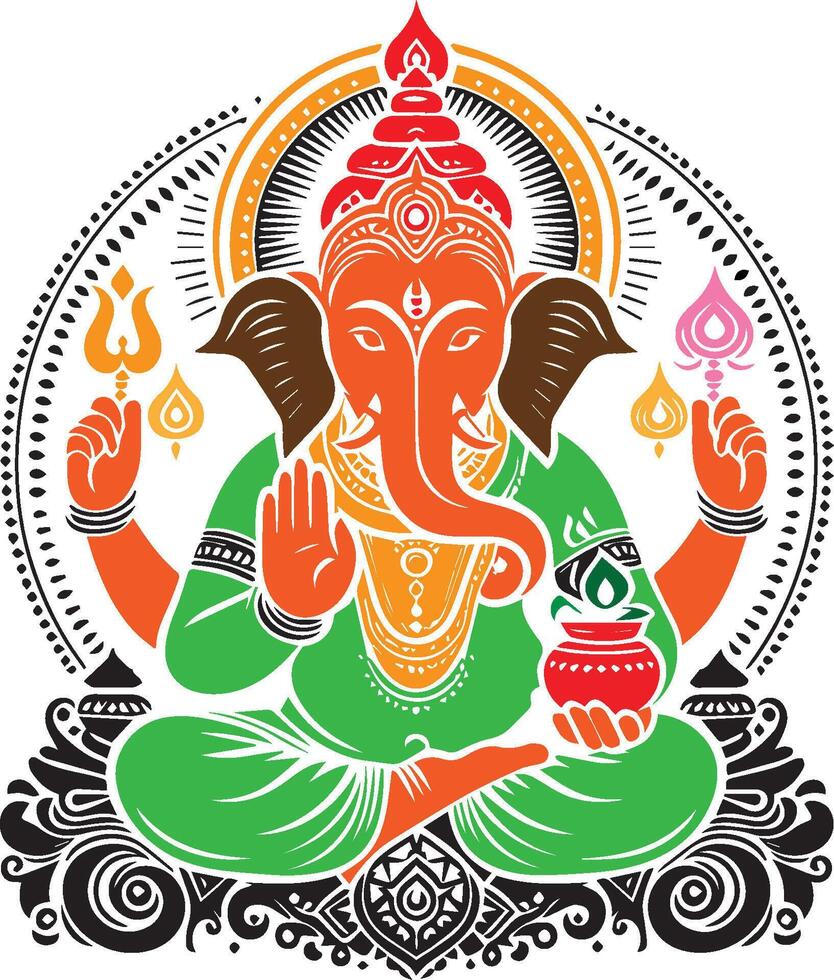 Colorful Illustration of Lord Ganesha with Sacred Symbols vector