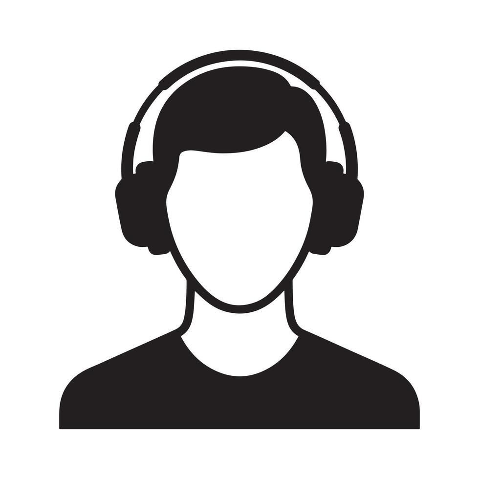 Customer Support Icon, Operator with Headset Silhouette vector