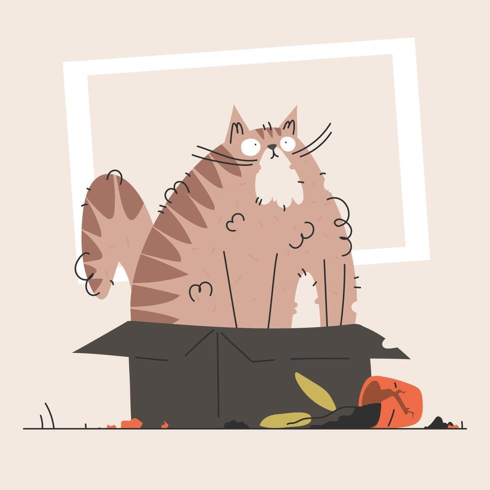 The Cat, the Box, and the Plants Demise. A Comedy of Errors in Feline Style. vector