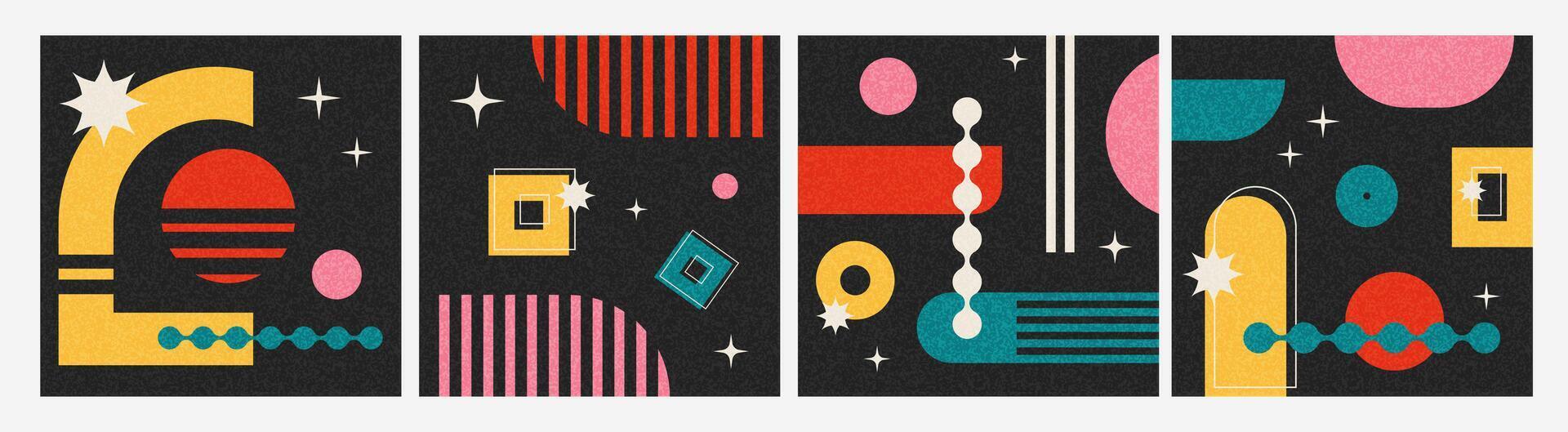 Set of retro geometric cards with brutal shapes and forms, abstract old-fashioned design, bold composition. illustration. vector