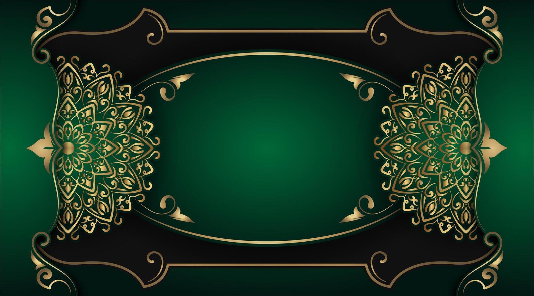 luxurious green background with beautiful gold mandala ornaments vector