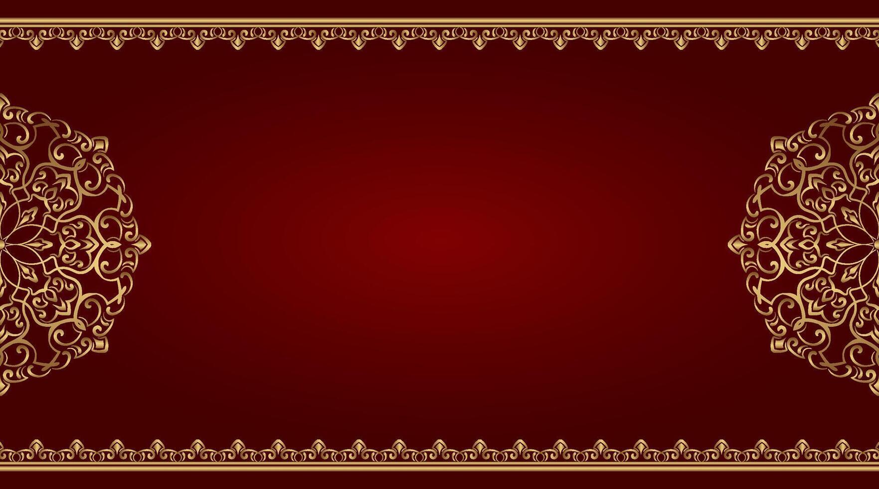 simple red background with mandala ornament and gold border vector