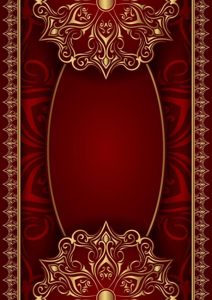 luxurious red background decorated with golden mandala vector