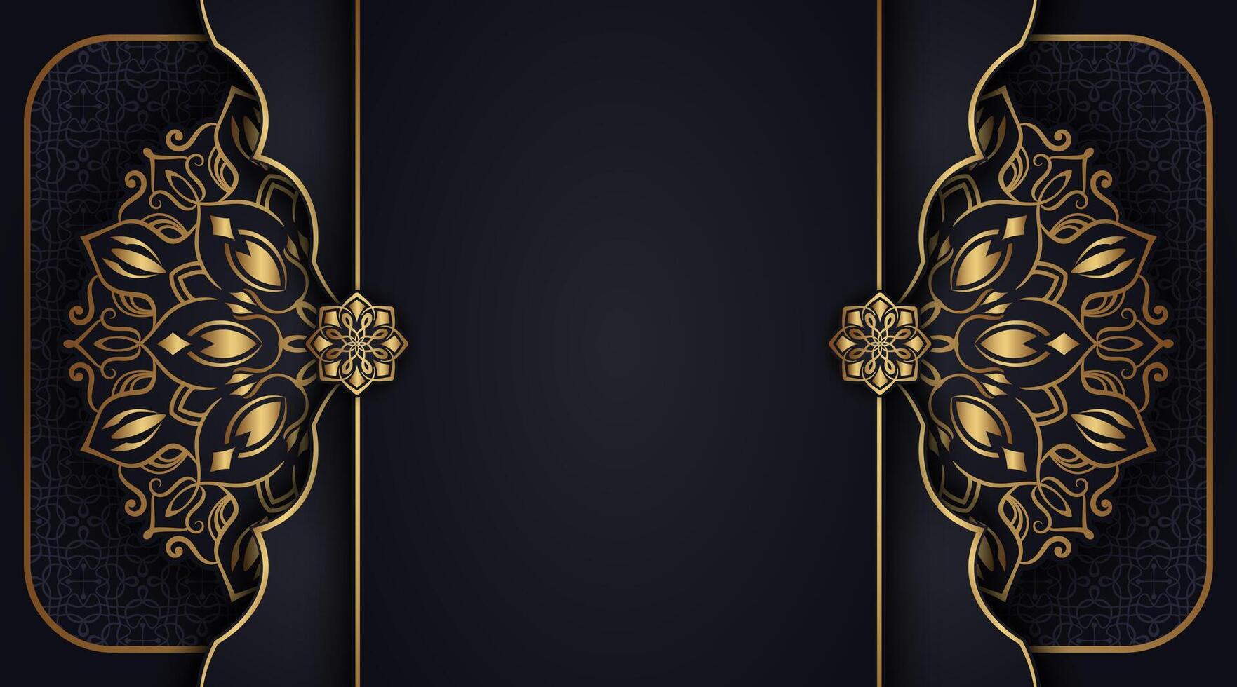 luxurious black background with gold mandala ornaments vector