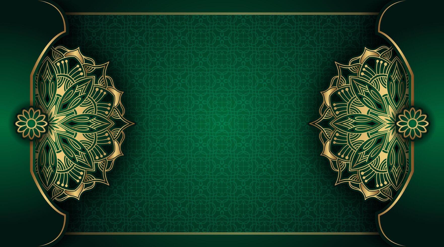 antique green background with gold mandala ornaments vector