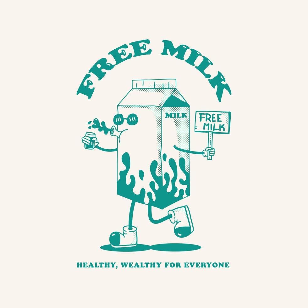 Hand drawn Retro Milk box character, illustration vector