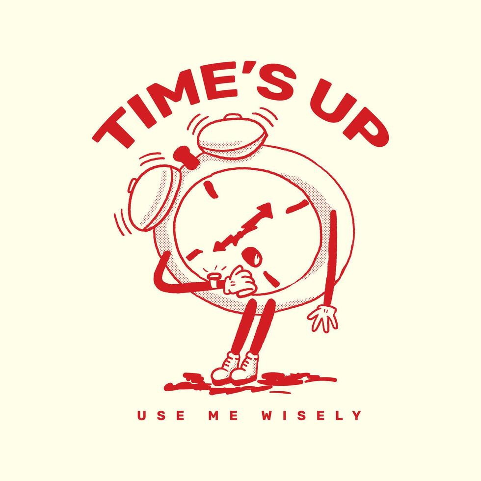 Hand drawn Retro Clock character, illustration vector