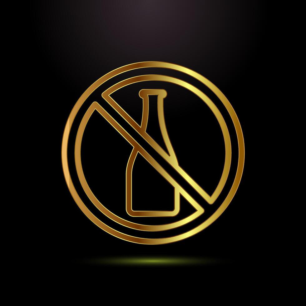 Alcohol Free Icon Design, No Alcohol Sign in gold color style vector