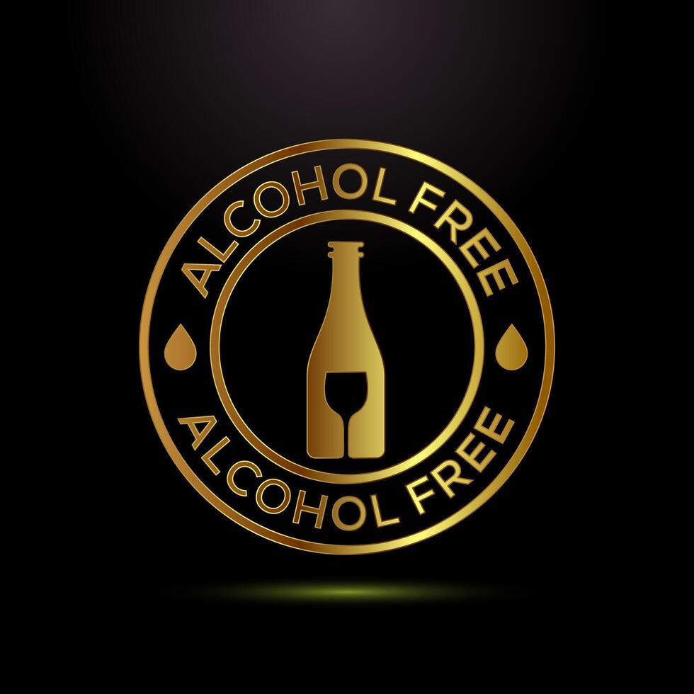 Alcohol Free Icon Design, No Alcohol Sign Symbol in gold color style vector