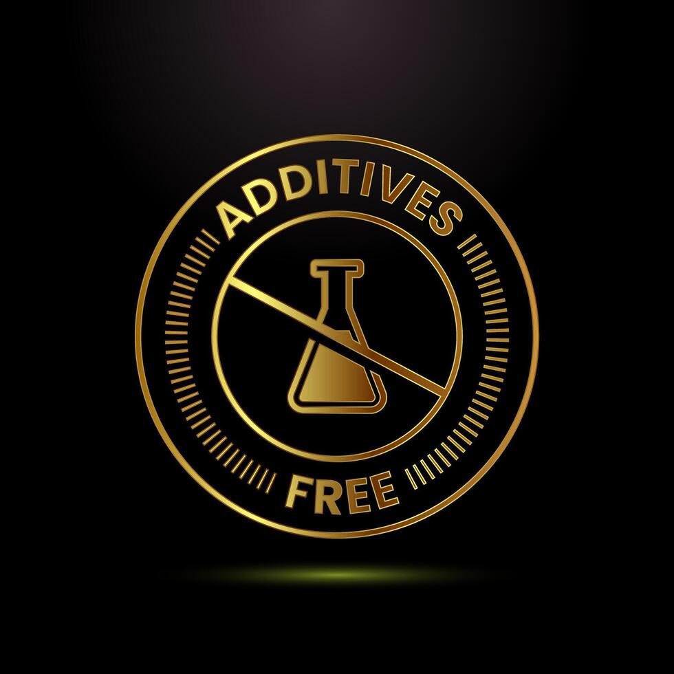 Additives free icon design illustration. No additives label in gold color style vector