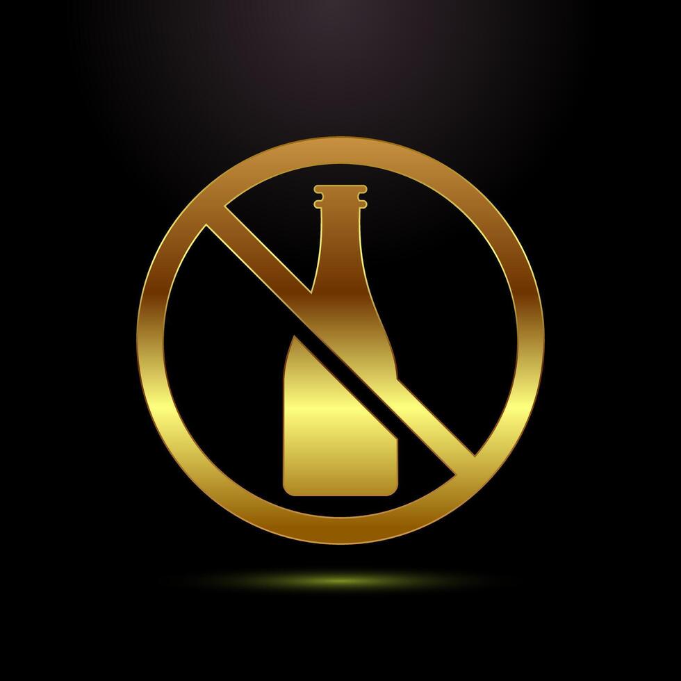 Alcohol Free Icon Design Illustration, No Alcohol Sign in gold color style vector