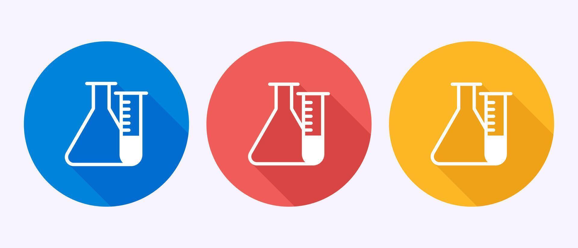 Lab flask icon design illustration, chemical flask symbol in shadow button design vector