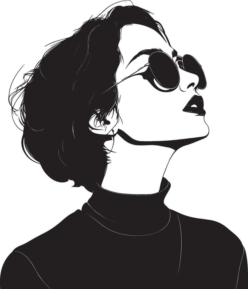 Stylish Woman in Sunglasses, Black and White Silhouette vector