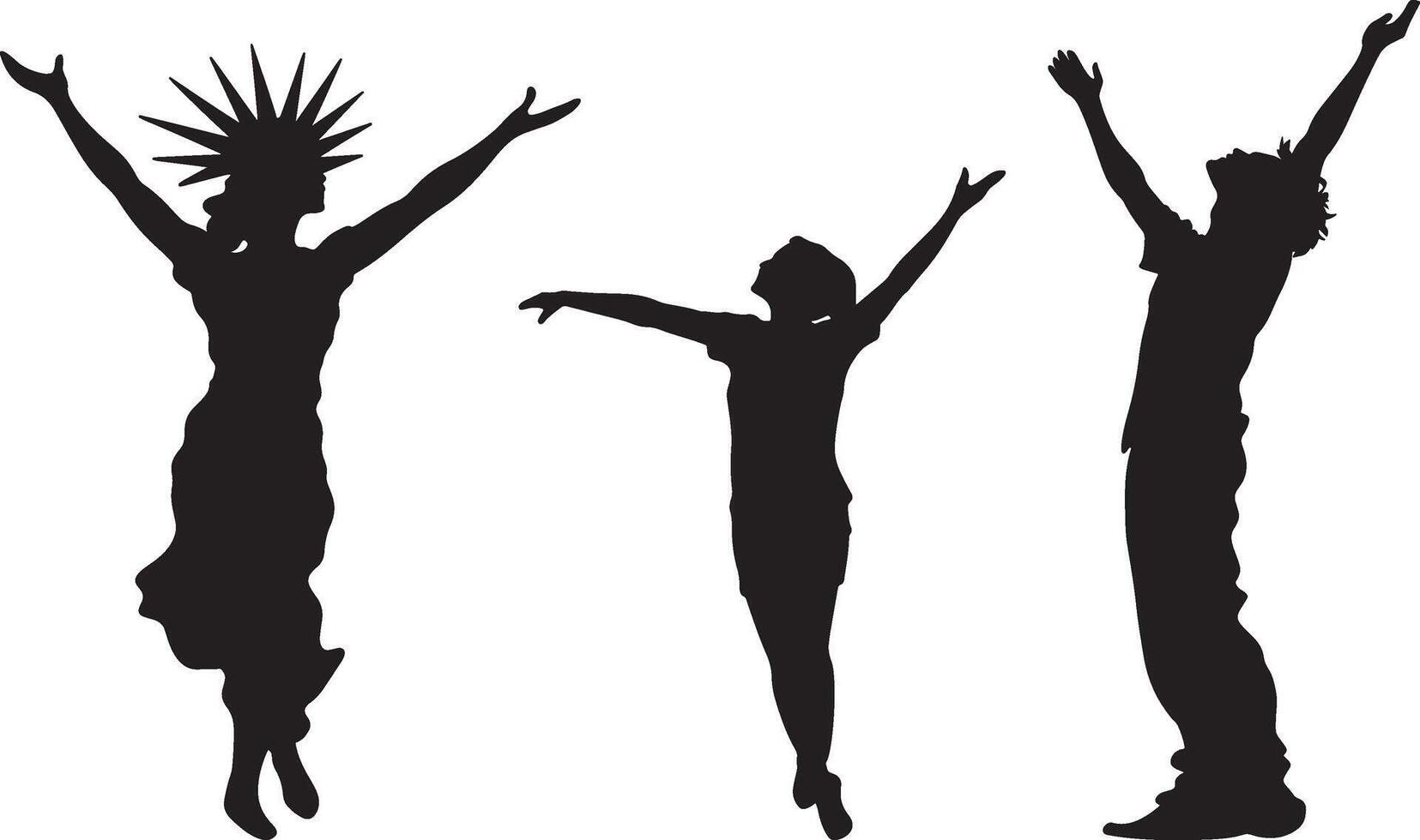 Silhouettes of people with arms raised, expressing joy and optimism. vector