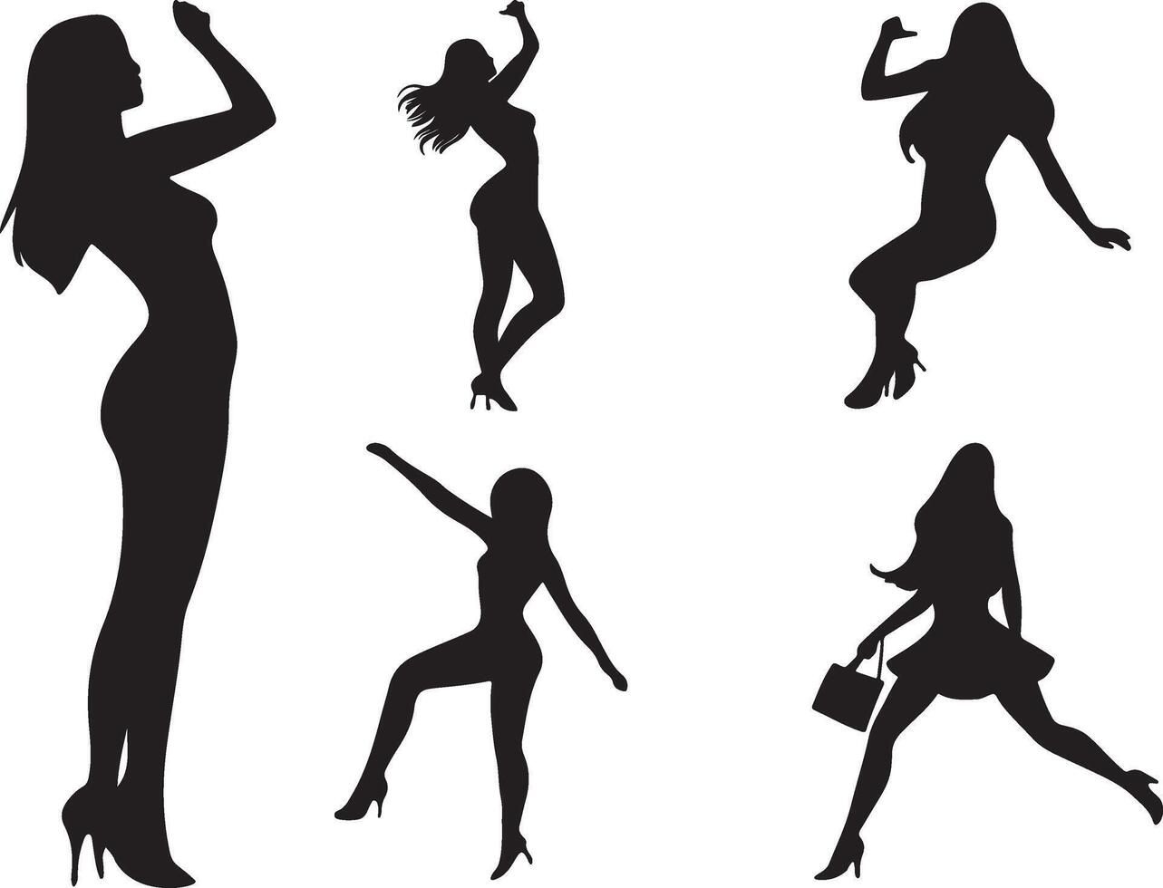 Dynamic Female Silhouettes in Various Poses vector