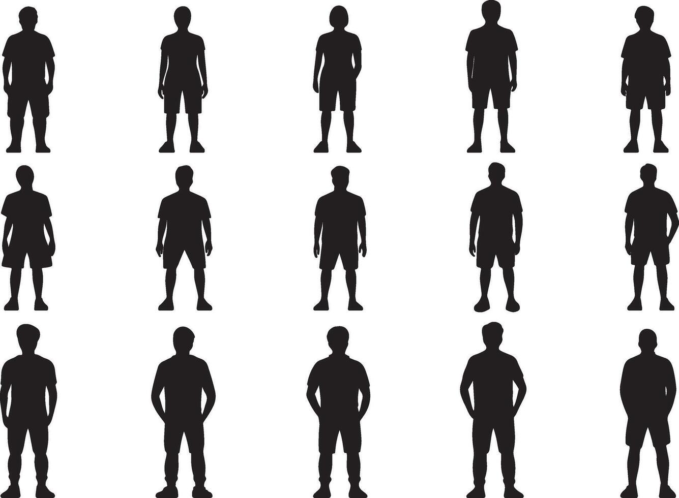 Diverse Male Silhouettes in Casual Shorts and Tops vector