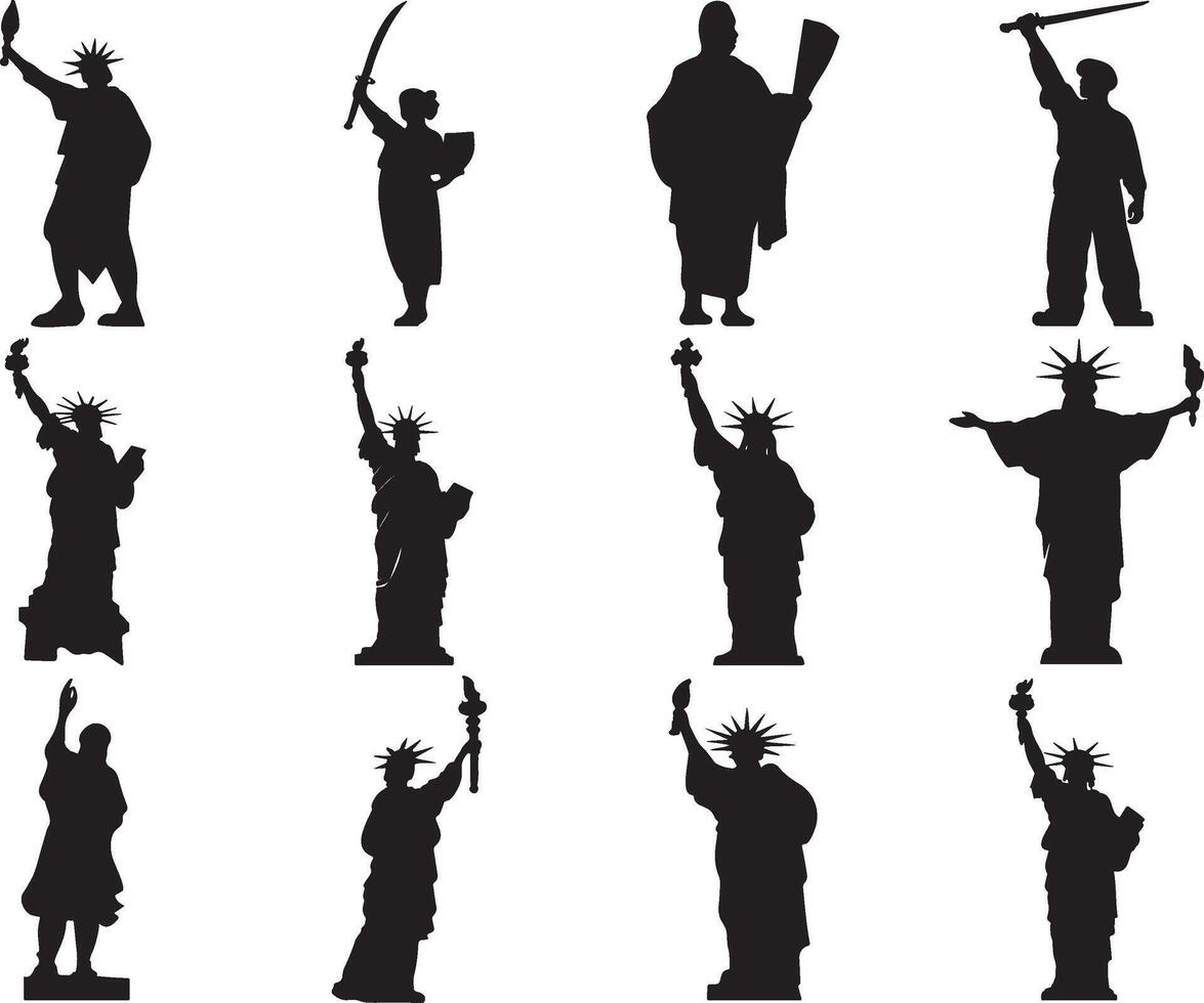 Silhouette Collection of Iconic Landmarks Including Statue of Liberty vector