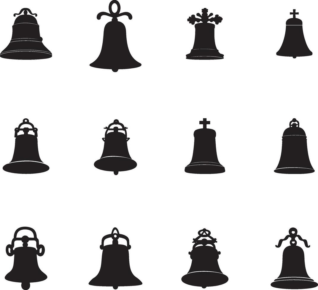Collection of Black and White Bell Silhouettes vector