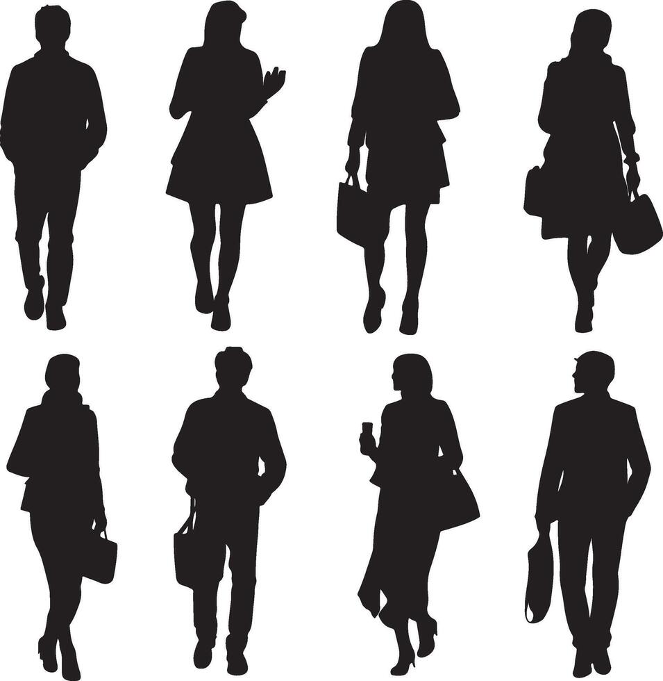 Diverse Business People Silhouettes in Modern City Setting vector