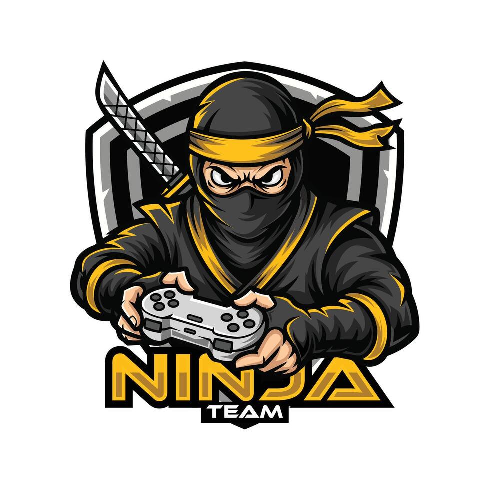 Ninja gaming mascot esport logo. ninja character holding a controller illustration vector
