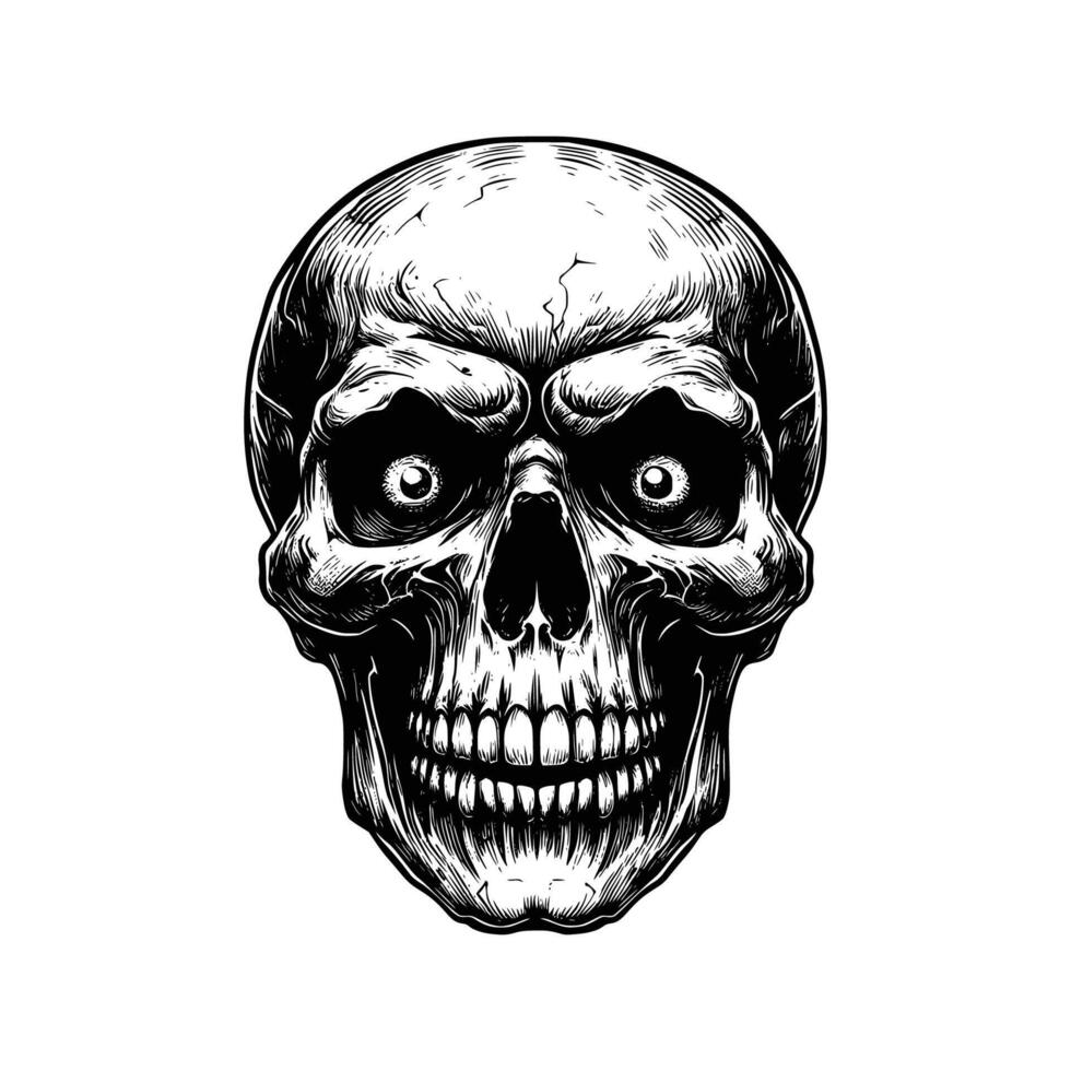 scary skull, black and white sketch illustration vector