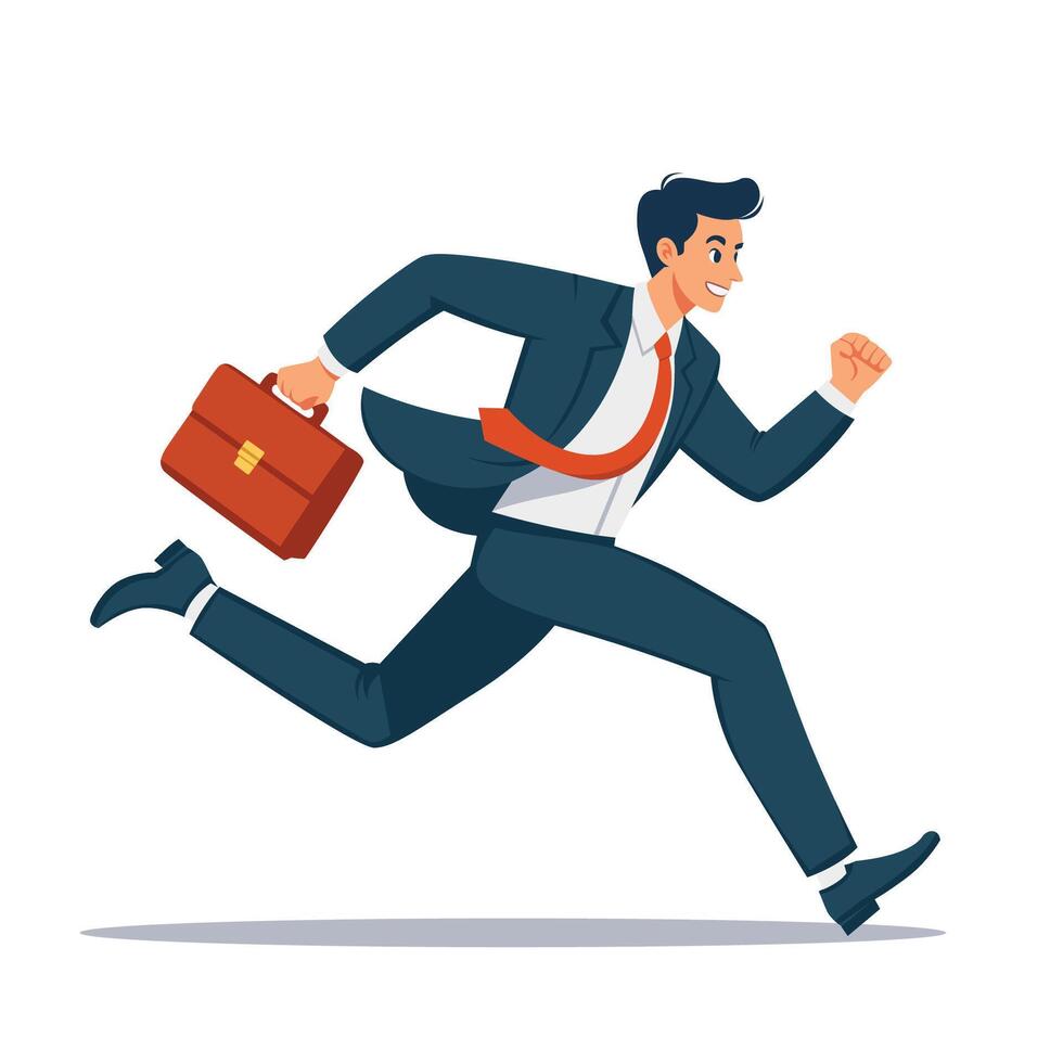 Businessman employee running to work carrying a suitcase flat illustration vector