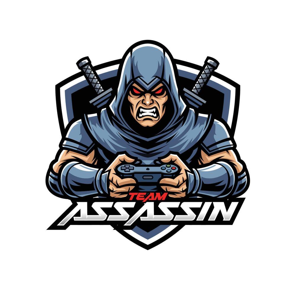 assassin gaming mascot esport logo. assassin character holding a controller illustration vector