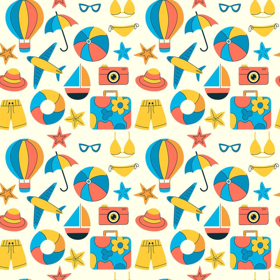 Seamless pattern with summer, travel symbols vector