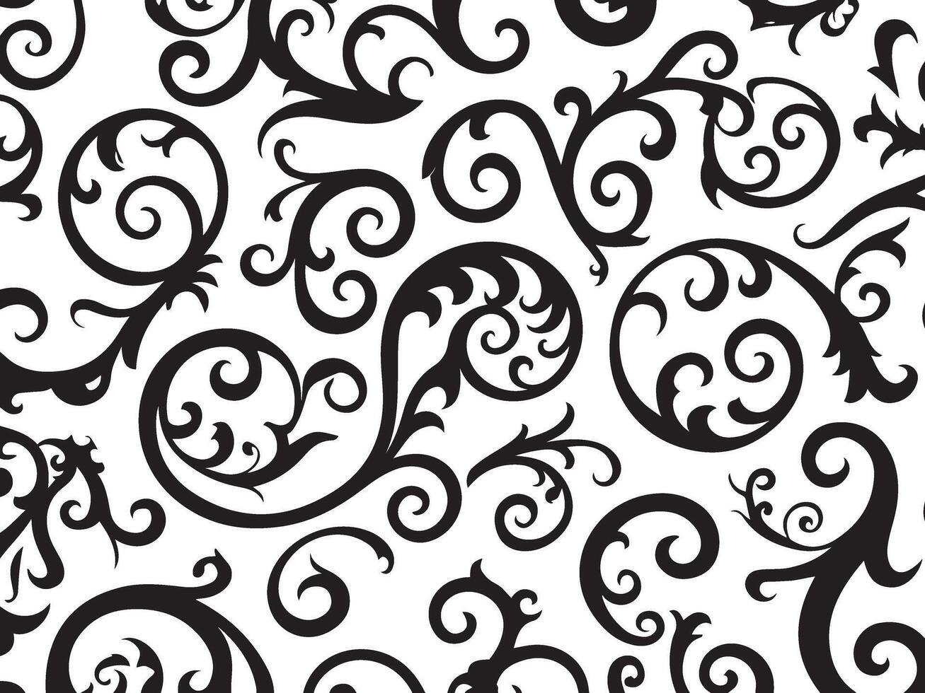 Elegant black floral scroll pattern decorative silhouette design vector
