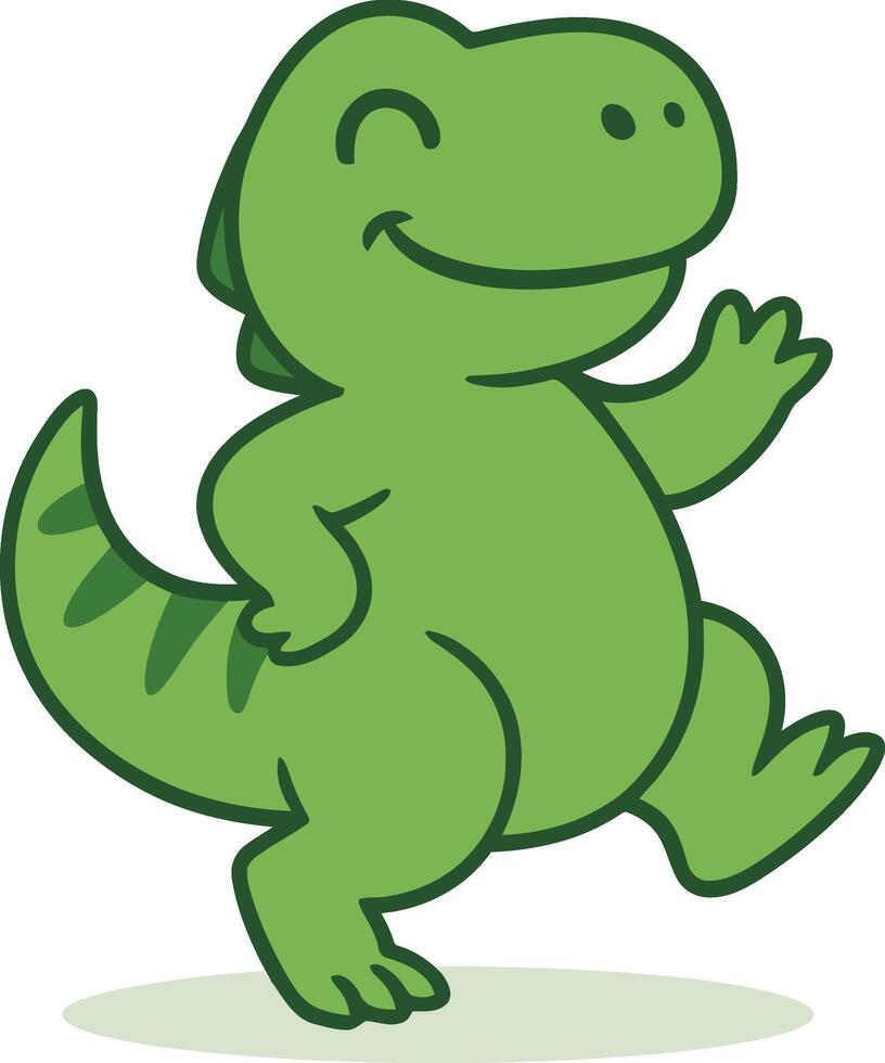 Cartoon green dinosaur waving isolated on white background vector