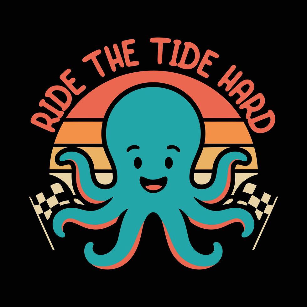 retro ocean octopus t shirt design, vintage beach sea creature graphic tee vector