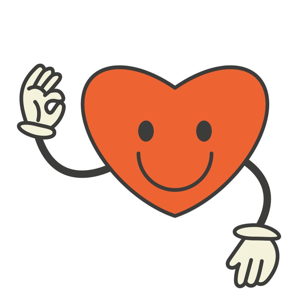 Groove red retro heart icon with a smile and says everything is fine vector
