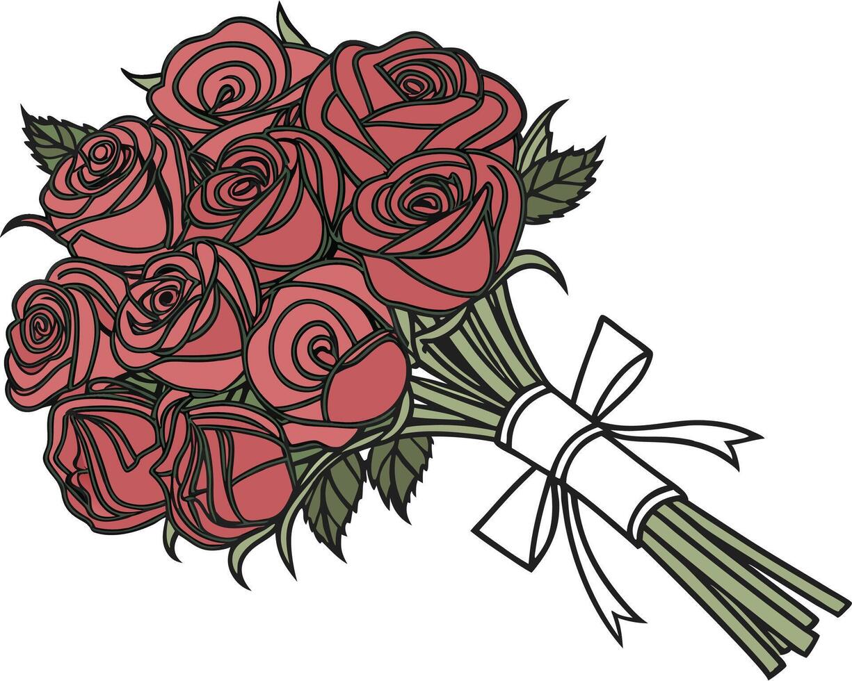 Rose bouquet silhouette with ribbon vector