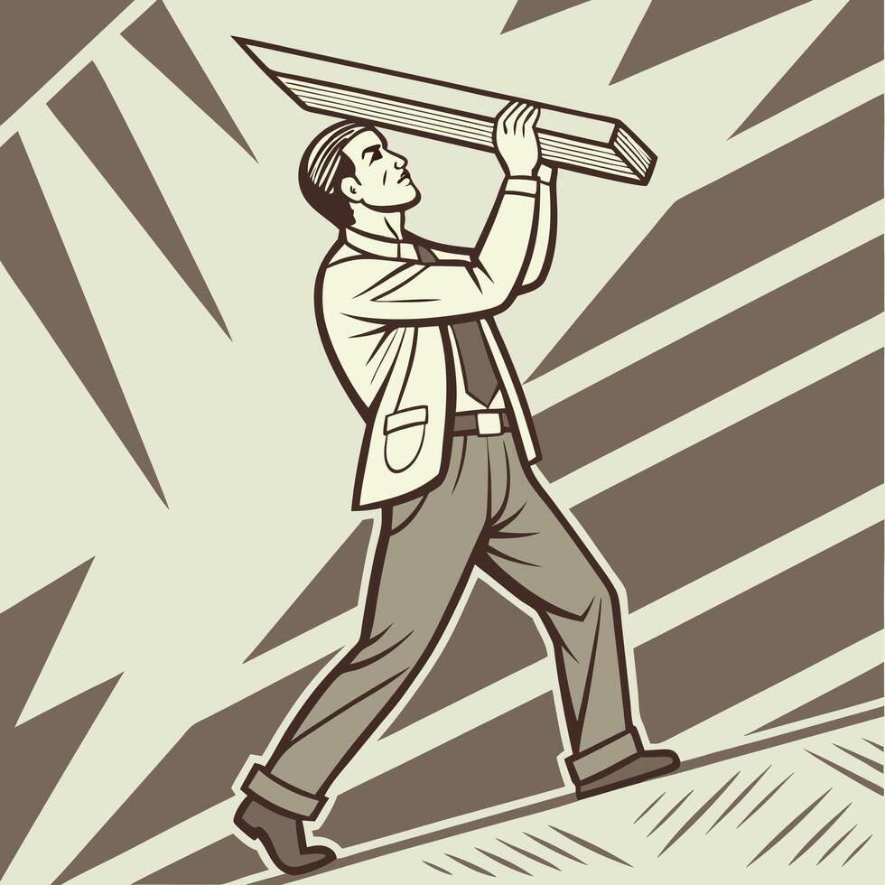 Man carrying lumber board silhouette vector