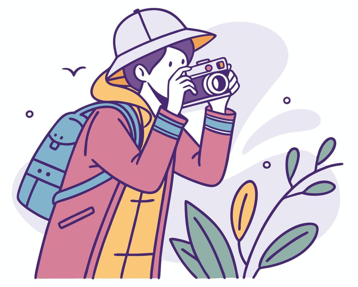 Traveler taking a photo silhouette vector