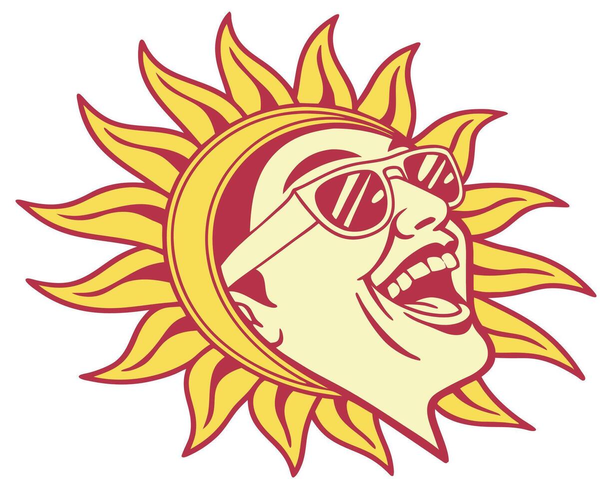 Happy sun face silhouette with sunglasses vector