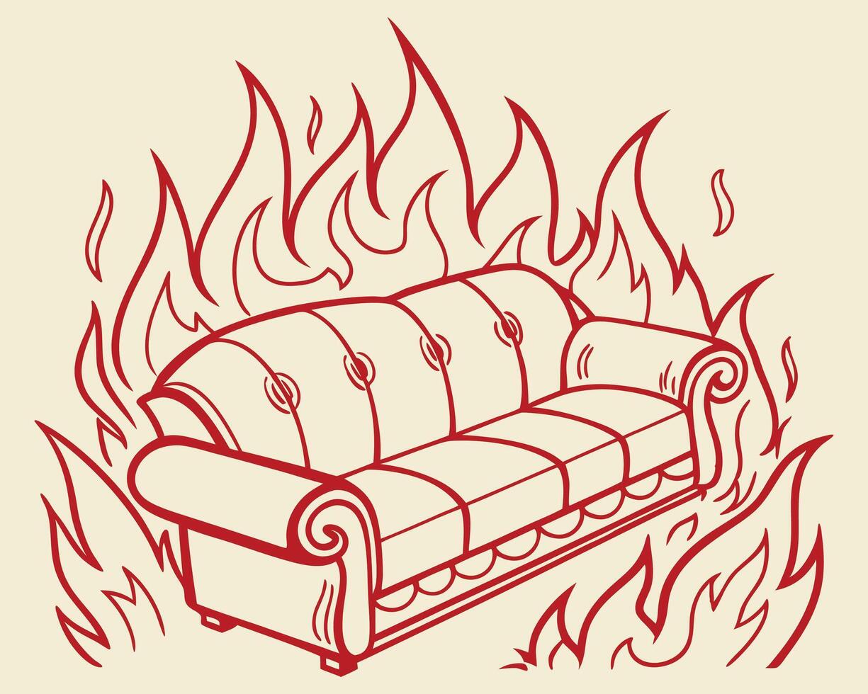 Burning couch silhouette in flames vector