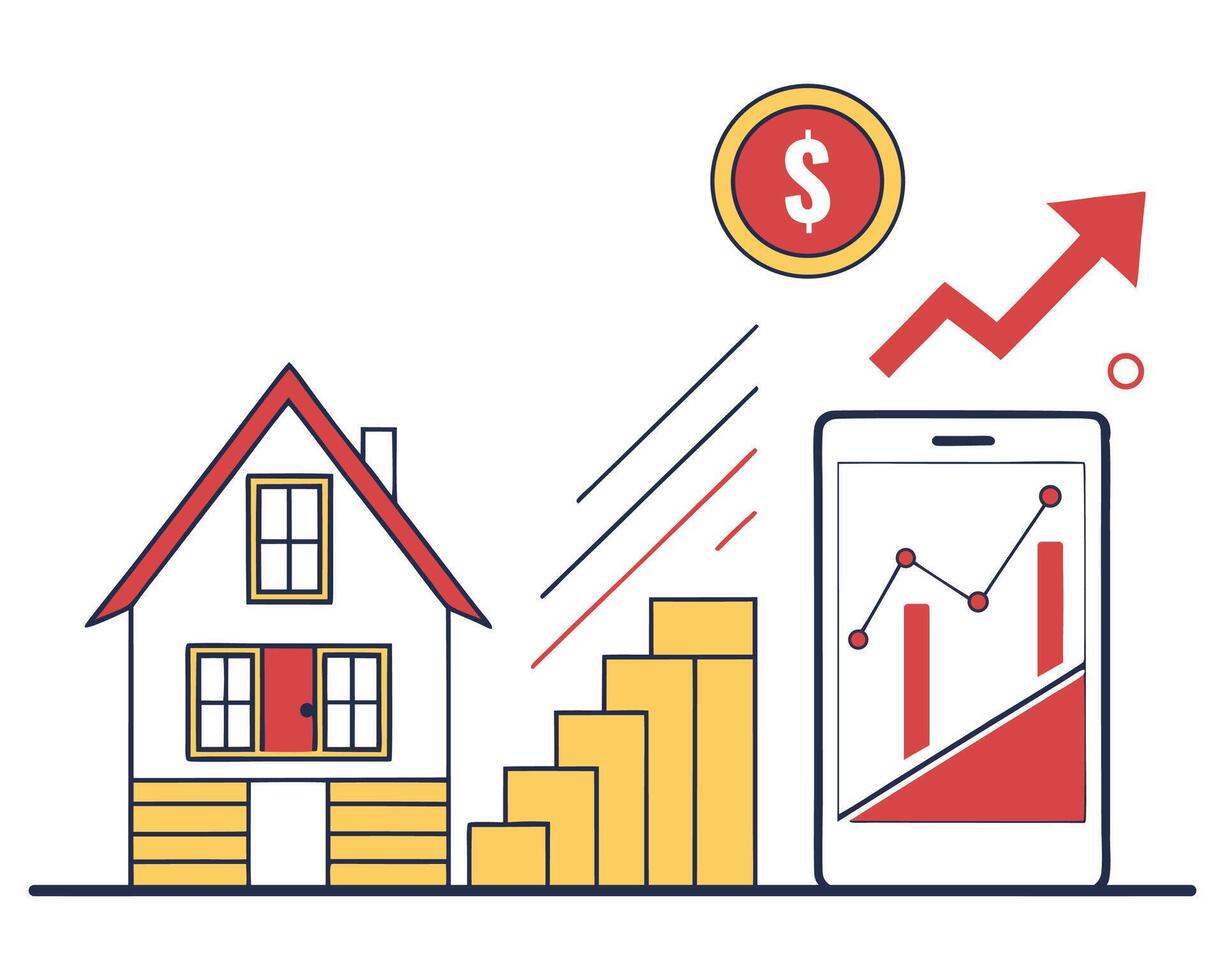 House value growth chart silhouette vector