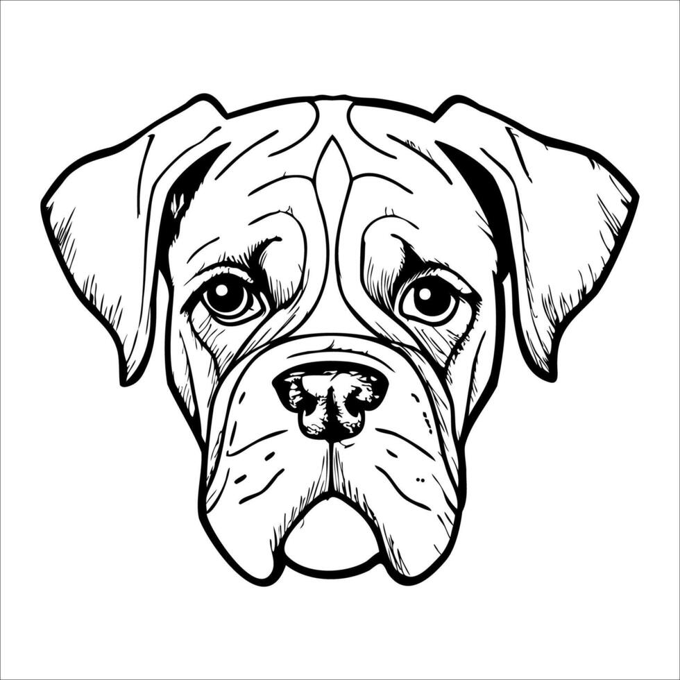 A detailed illustration of a large, muscular dog with a broad head and expressive eyes. The dog has a short coat and a distinctive wrinkled face, resembling a bulldog. vector