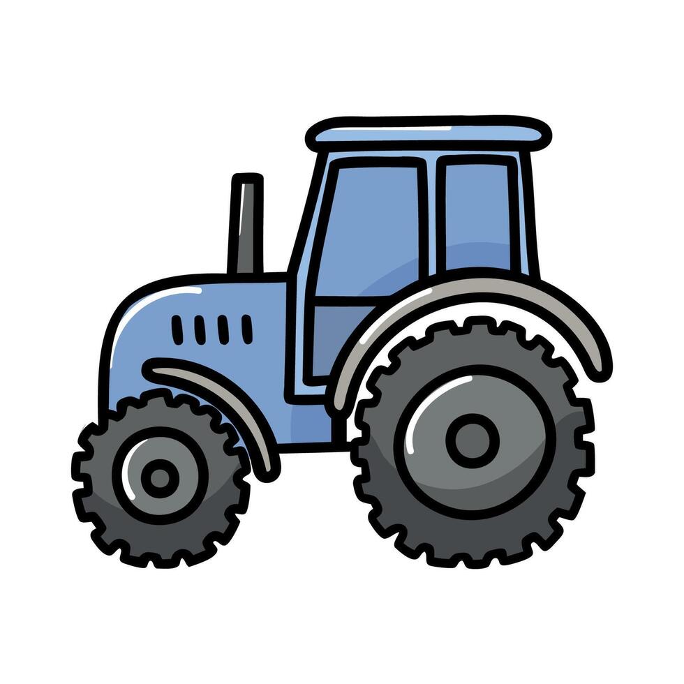A blue tractor with large black tires. The tractor has a simple design and is commonly used in agriculture for various farming tasks. vector
