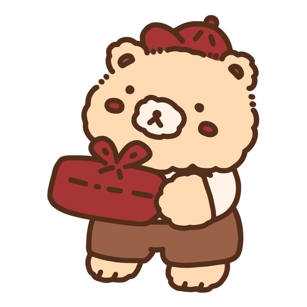 Bear with Box Cute Hand Drawn Illustration vector