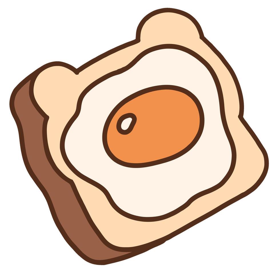 Sunny Side Up Egg on Sliced Bread Cute Hand Drawn Illustration vector