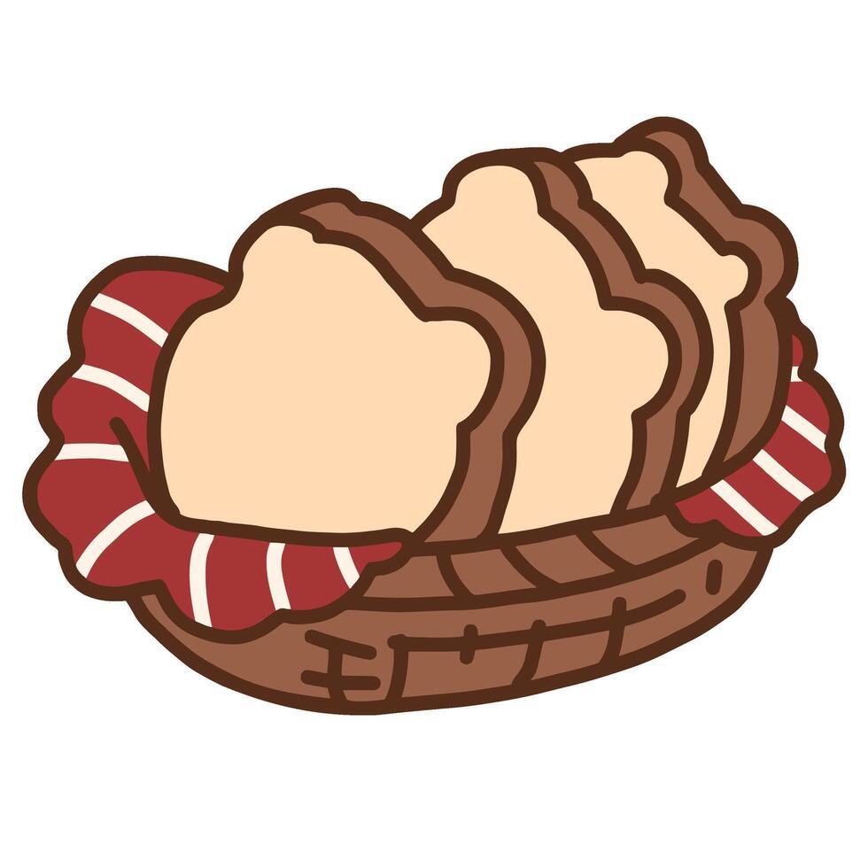 Bread in a Basket Cute Hand Drawn Illustration vector