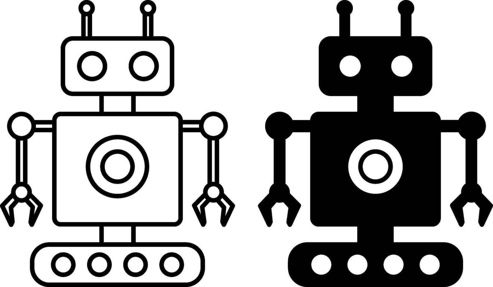 Robotics Icons. Black and White Illustrations. Robot. Development, Design, Creation, and Use of Automated Technical Systems. Concept Engineering vector