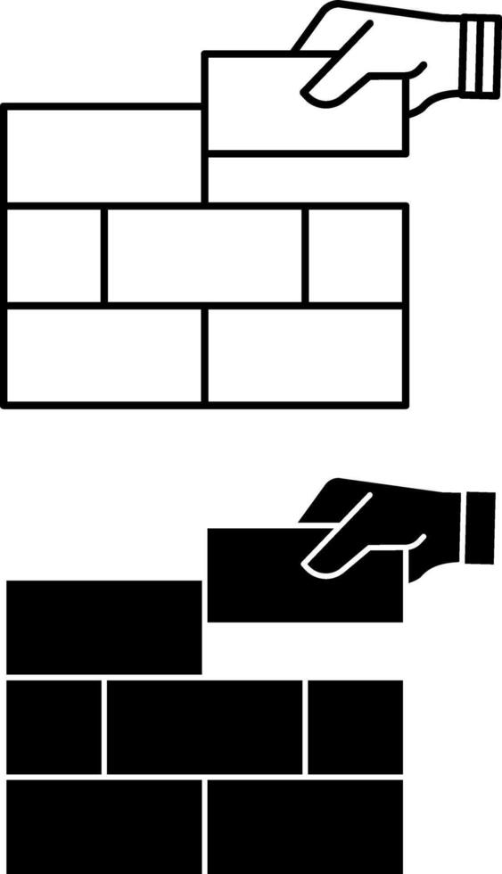 Construction Icons. Black and White Illustrations. Human Hand Laying Bricks. Building, Construction, and Structure Creation. Engineering Concept vector