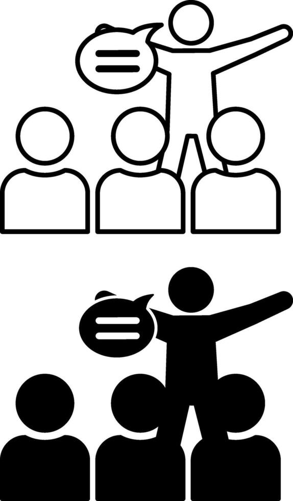Persuasion Icons. Black and White Illustration. Man Telling Viewers His Point of View. Attitudes and Views. Influencer Concept vector