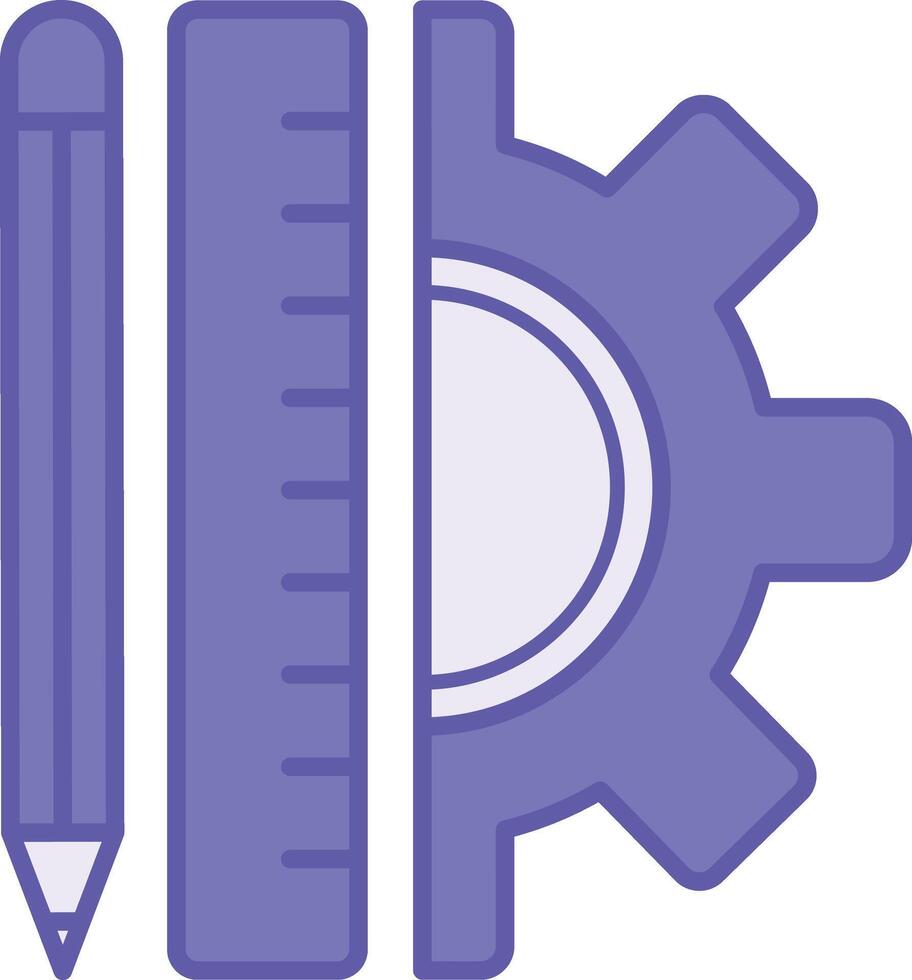 Colored Tools Icon. Illustration. Pencil, Ruler, and Gear. Tools for Creating Infrastructure Drawing. Industry, Construction. Concept Engineering vector